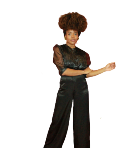 Blusa Negra de Organza y Crepe Satinado - Ashley Blouse - SAMNA - Black organza and crepe blouse