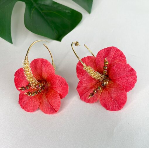 Aretes - Argollas - Hoop Earrings - Panameñita Vida Mía - Empapelarte - bright red