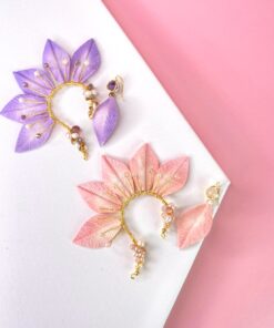 Aretes Earcuff Nela - Earcuff Earrings Nela - Shop tropical edge - Lila y rosa