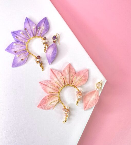 Aretes Earcuff Nela - Earcuff Earrings Nela - Shop tropical edge - Lila y rosa